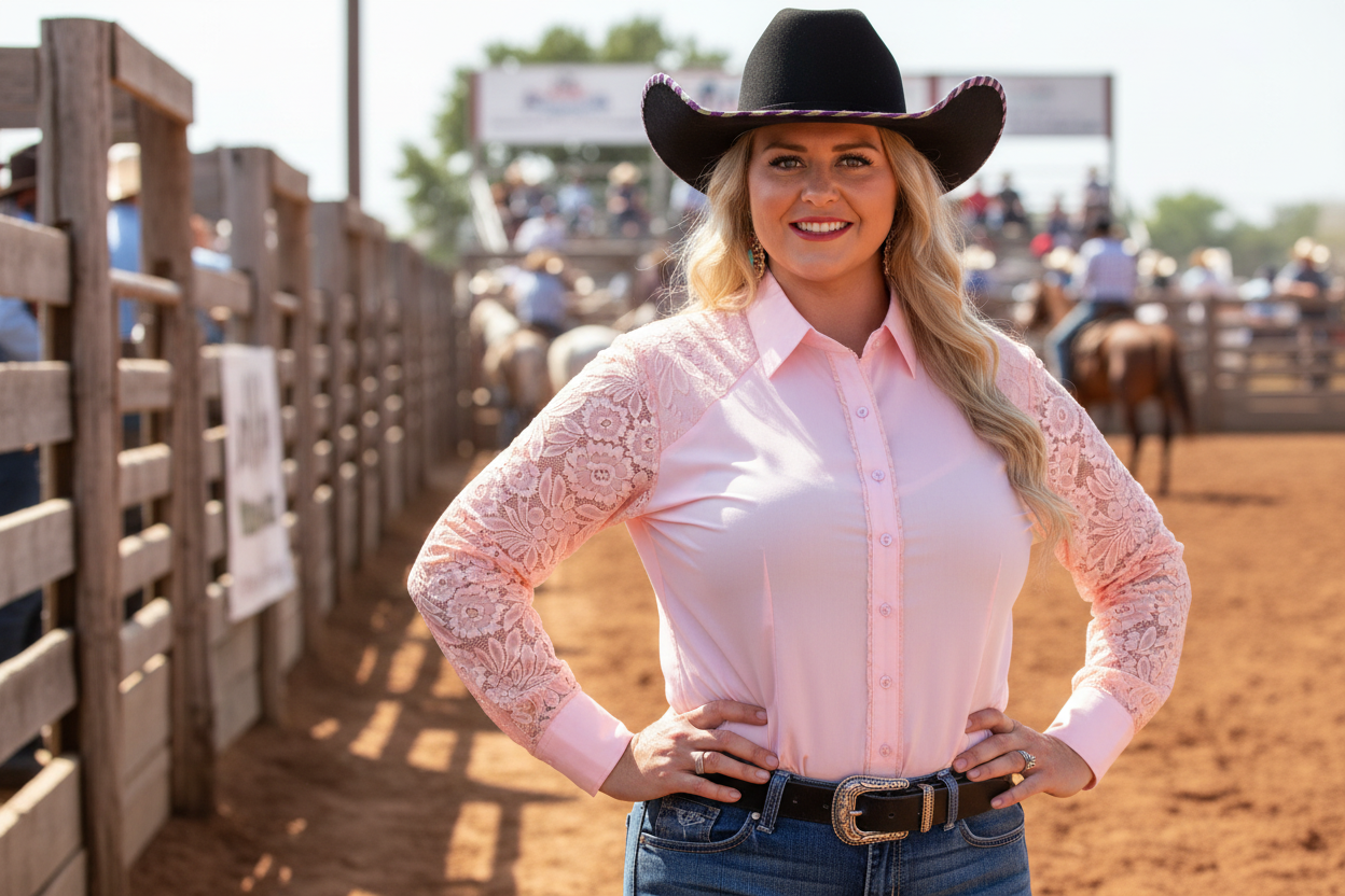 L1328 - AIRLEA Ladies 1/2 Lace Western Shirt - Rawhide Western Wear 