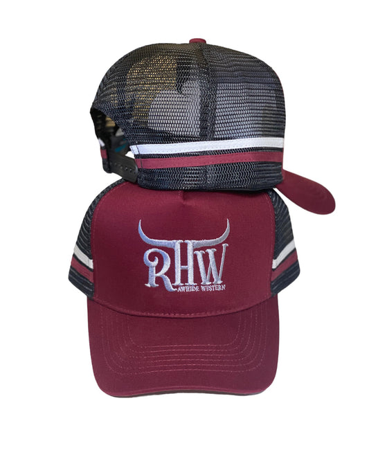 P4132 - RHW Maroon & Black Western Trucker Cap