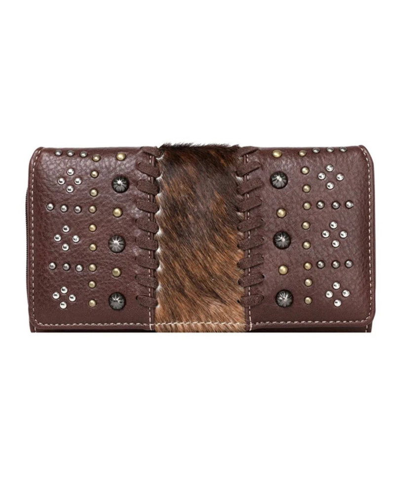 TR130W010 - Trinity Ranch Hair-On Studded Collection Secretary Style Wallet