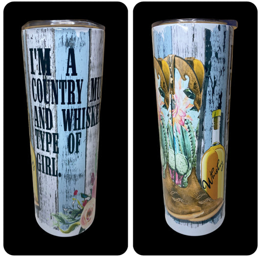 A8411 - I’m a country music & whisky type of girl 600ml Stainless Steel Insulated Tumbler