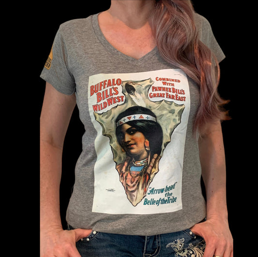 P4037  - Arrow Head Indian Ladies Grey V Neck T - Rawhide Western Wear 