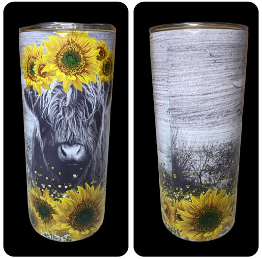 A8418 - Sunflower Highland Cow 500ml Stainless Steel Insulated Tumbler