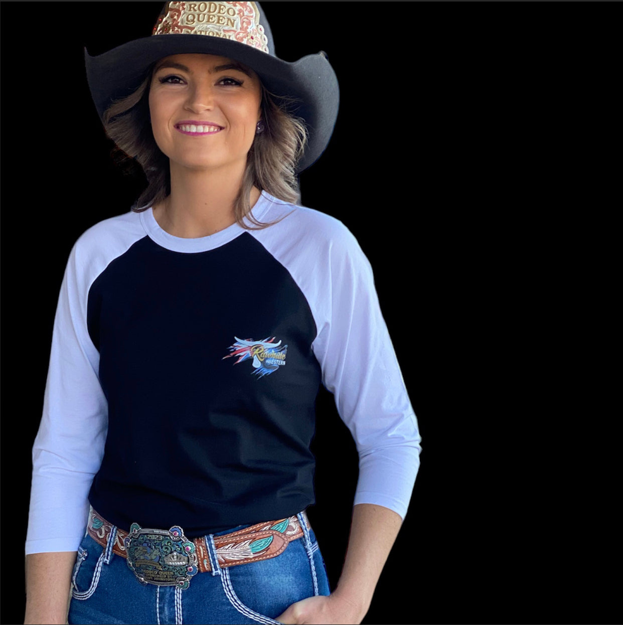 P4121 - Rawhide Black & White Raglan Tee - Unisex