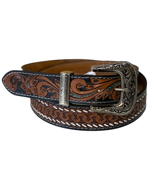 A8464 - Floral Hand Carved Western Belt