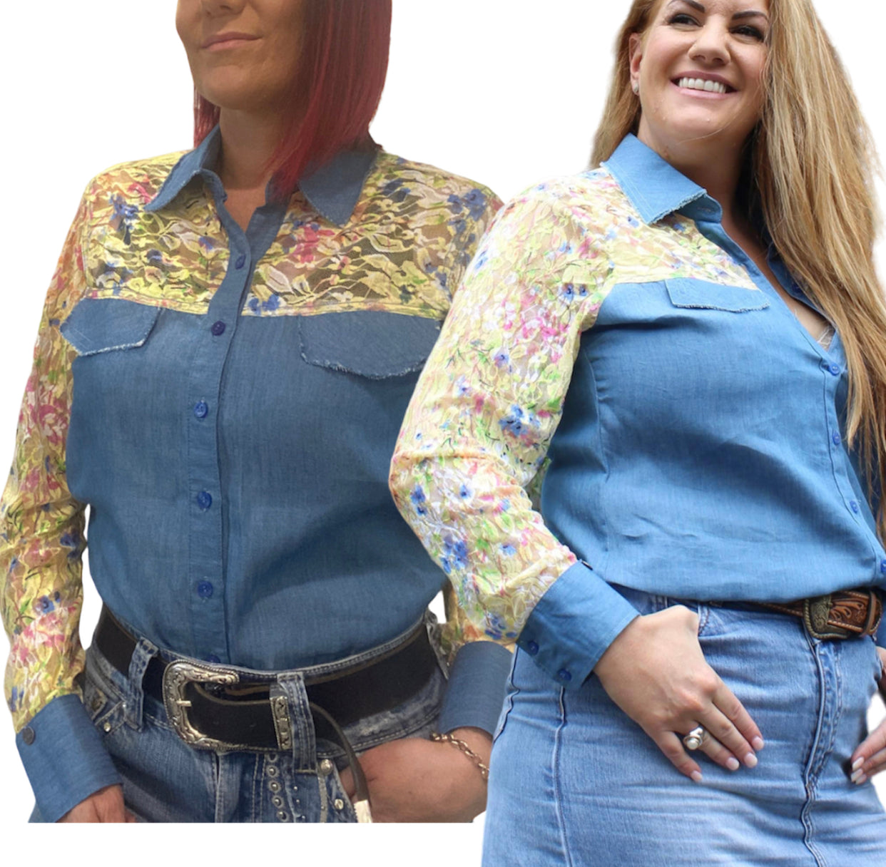 L1439 - Brandy Ladies Western Lace Yolk & Sleeve Shirt