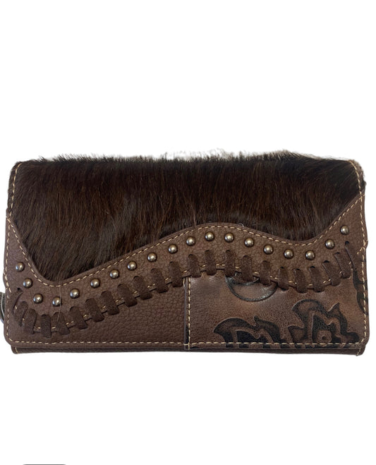 TR149W010 - Trinity Ranch Hair-On Cowhide Saddle Shape Collection Wallet