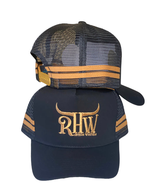 P4136 - RHW Black & Tan Western Trucker Cap