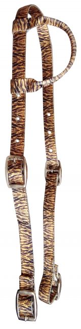 14425 - Black Nylon One Ear Headstall With Tiger Print Design.