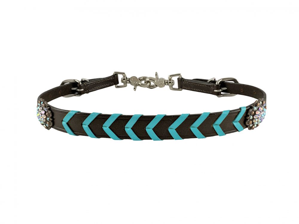 14703 - Leather wither strap with colorful rawhide lacing