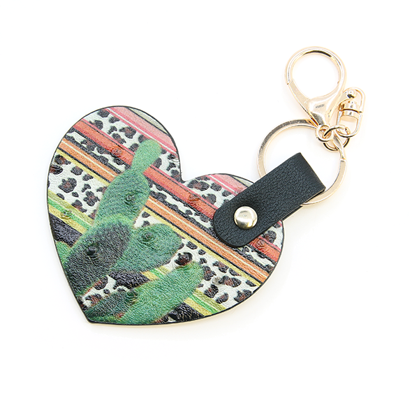 J6215 - Keychain Wildflower heart leopard cactus keychain - Rawhide Western Wear 