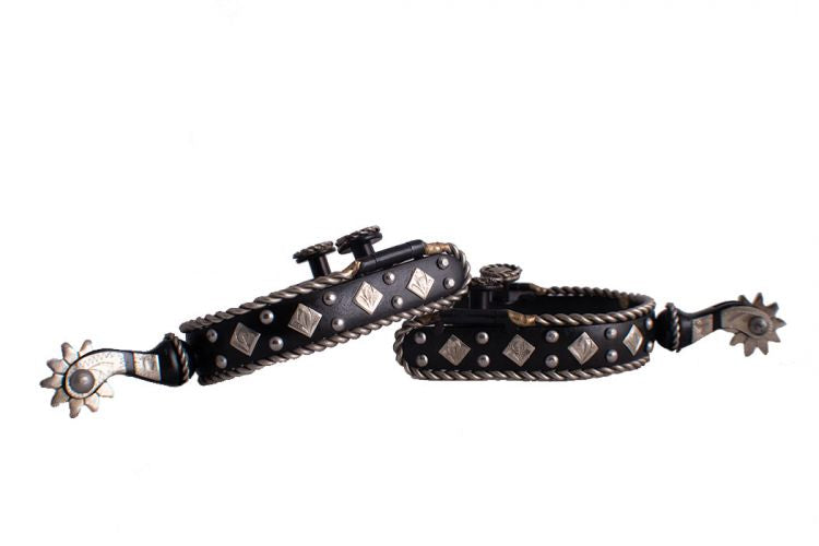 259903L - Black steel spur with a silver rope border