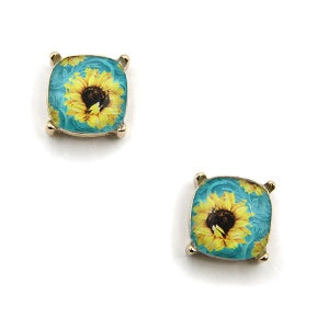 J6394 - Sunflower Stud Earrings Turquoise