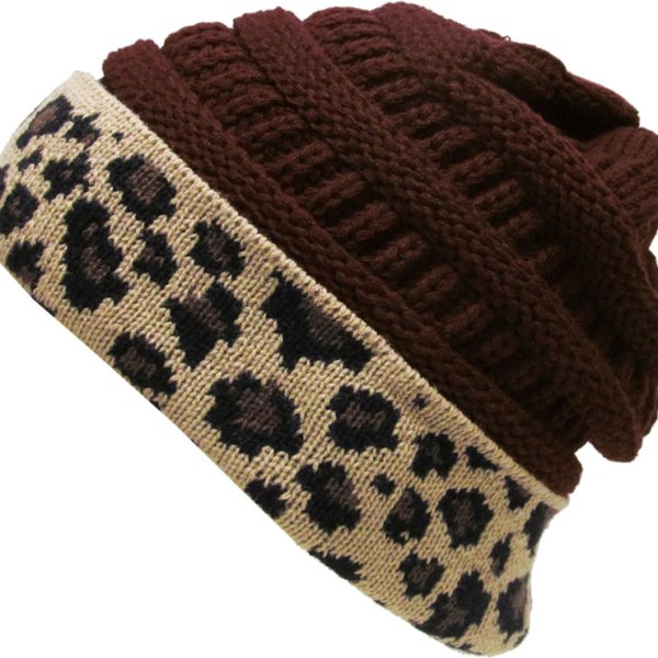 7022 - Leopard Fold Up Beanie