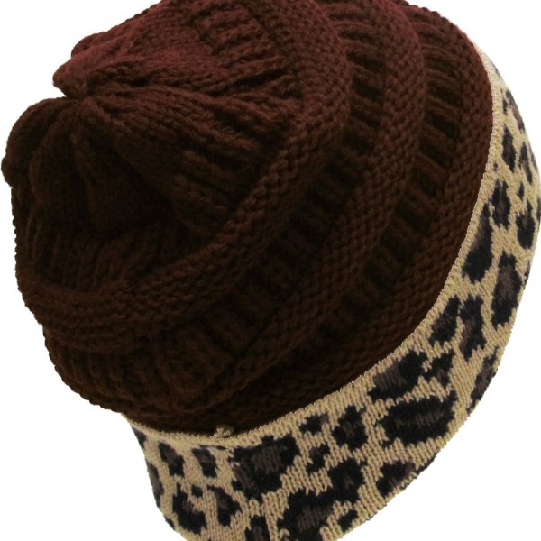 7022 - Leopard Fold Up Beanie