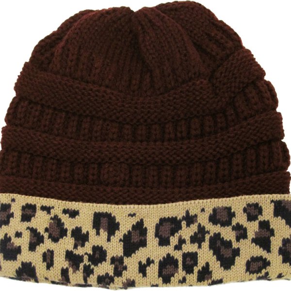 7022 - Leopard Fold Up Beanie