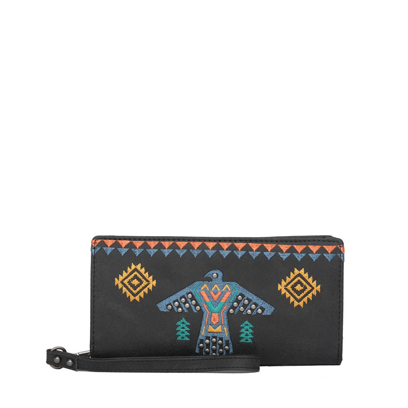 WG36W039 - Wrangler Embroidered Aztec Eagle Fringe Collection Wallet
