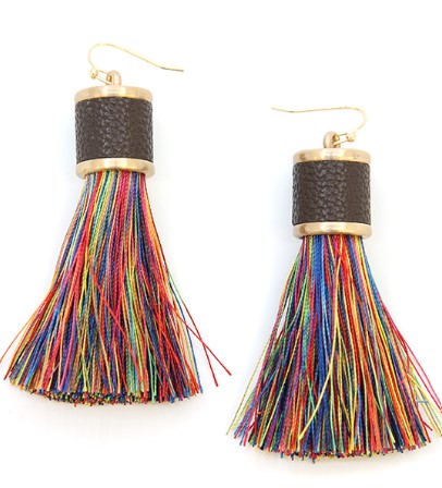 1234e - A Project cylinder tassel earrings multicolor - Rawhide Western Wear 