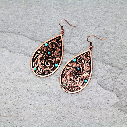 J6487 - Patterned Teardrop Casting Dangle Earrings