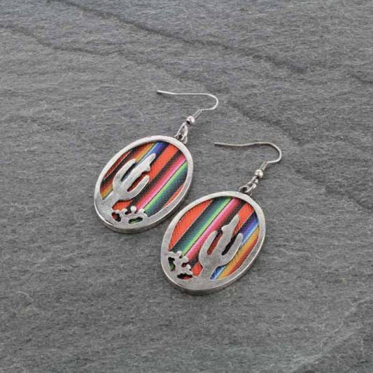 SE1036M - Western Cactus Oval Fishhook Earrings