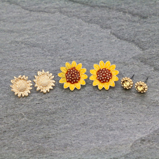 J6504 - 3 Pair Sunflower Earring Set