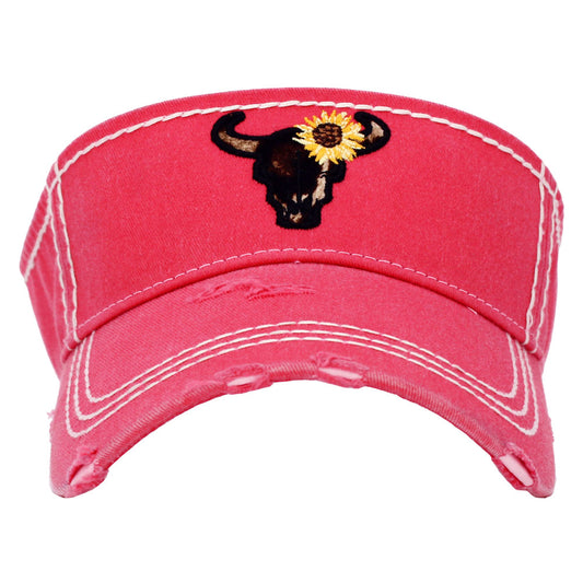 150HPK - Leopard Steer Skull Sunflower Vintage Sun Visor