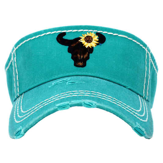 150TUQ - Leopard Steer Skull Sunflower Vintage Sun Visor