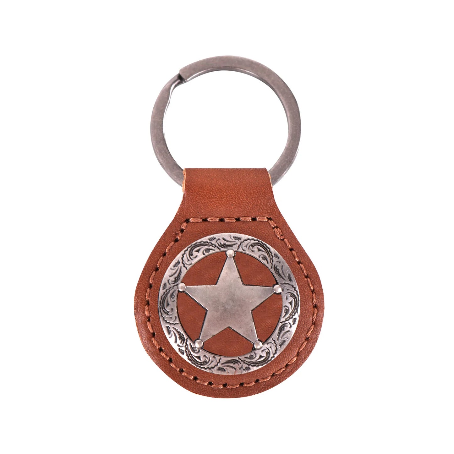 RYS241BR - Montana West Real Leather Texas Lonestar Concho Key Fob/Key Chain