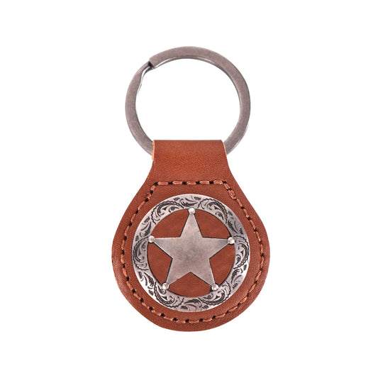 RYS241BR - Montana West Real Leather Texas Lonestar Concho Key Fob/Key Chain