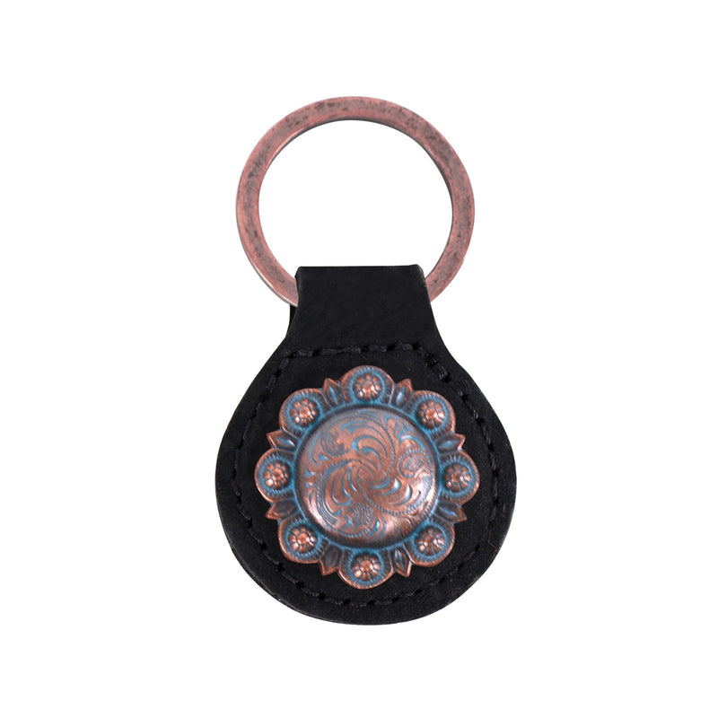 RYS280 - Montana West Real Leather Engraved Berry Concho Key Fob/Key Chain 1Pcs