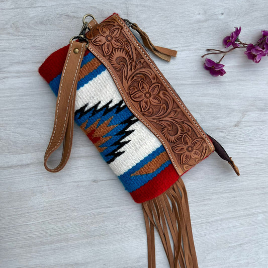 A8106 - Tooled Saddle Blanket Tassel Clutch