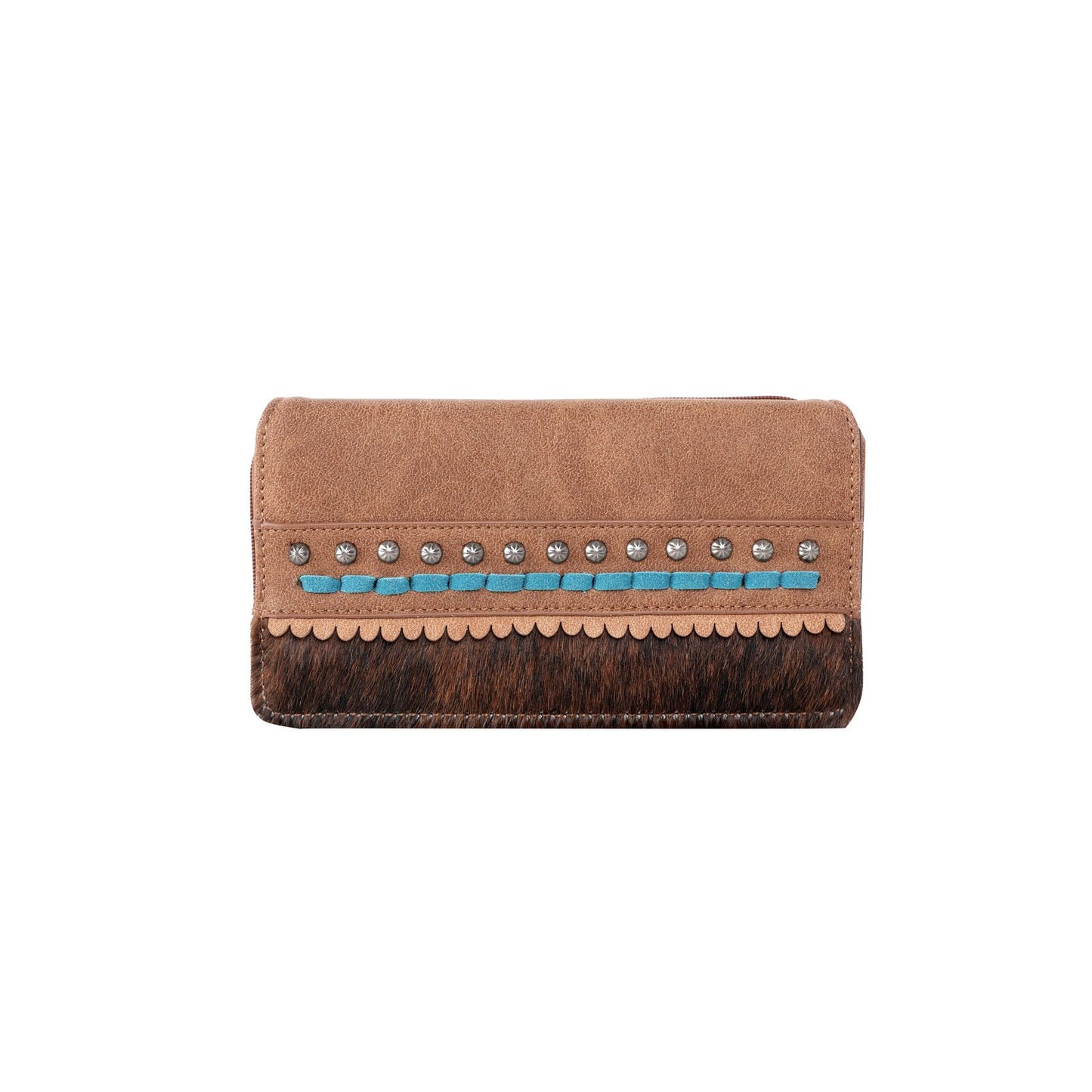 TR120W010 - Trinity Ranch Hair-On Studded Collection Secretary Style Wallet