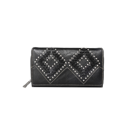 TR143W010 - Black Trinity Ranch Leather Stitch Collection Wallet