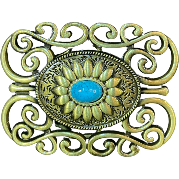 A8252 - Antique Brass Turquoise Stone Belt Buckle