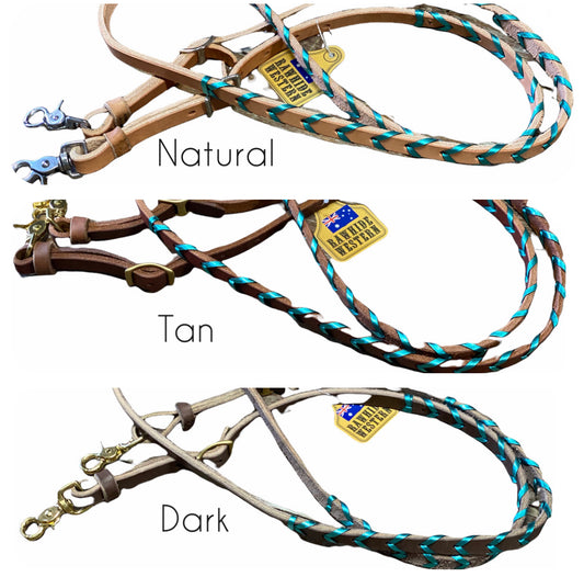 T5020  - Metallic Turquoise Aust Made Laced Barrel Reins