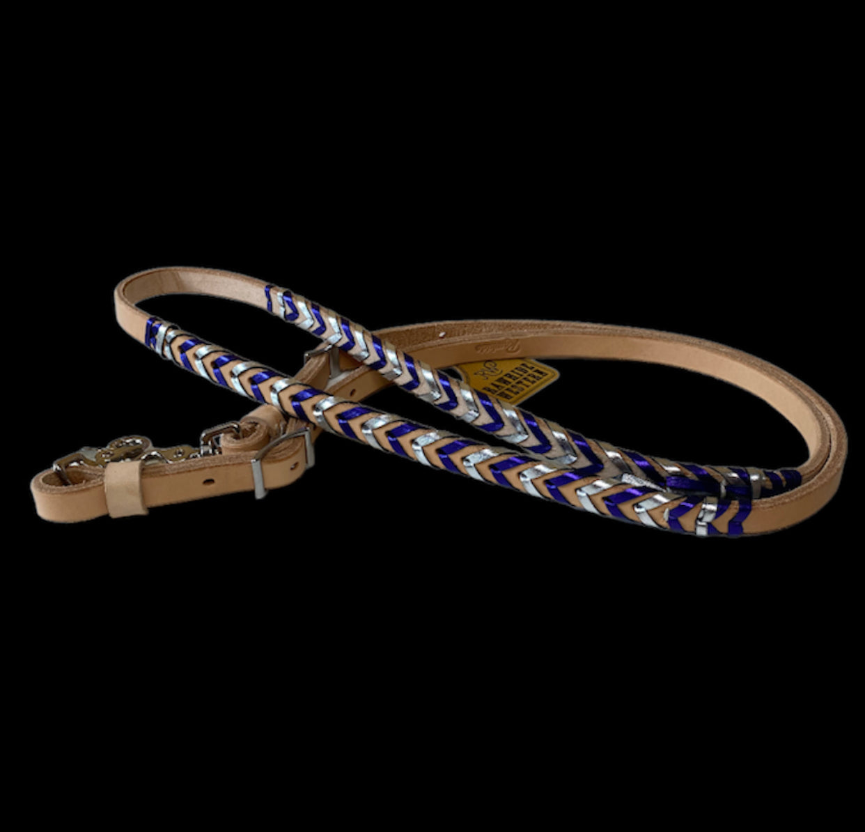 T5499 - Double Laced Metalic Purple & Silver Aust Made Laced Barrel Reins