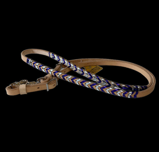 T5499 - Double Laced Metalic Purple & Silver Aust Made Laced Barrel Reins