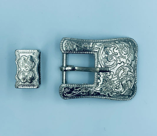 A7378 - Silver Floral Buckle & Keeper