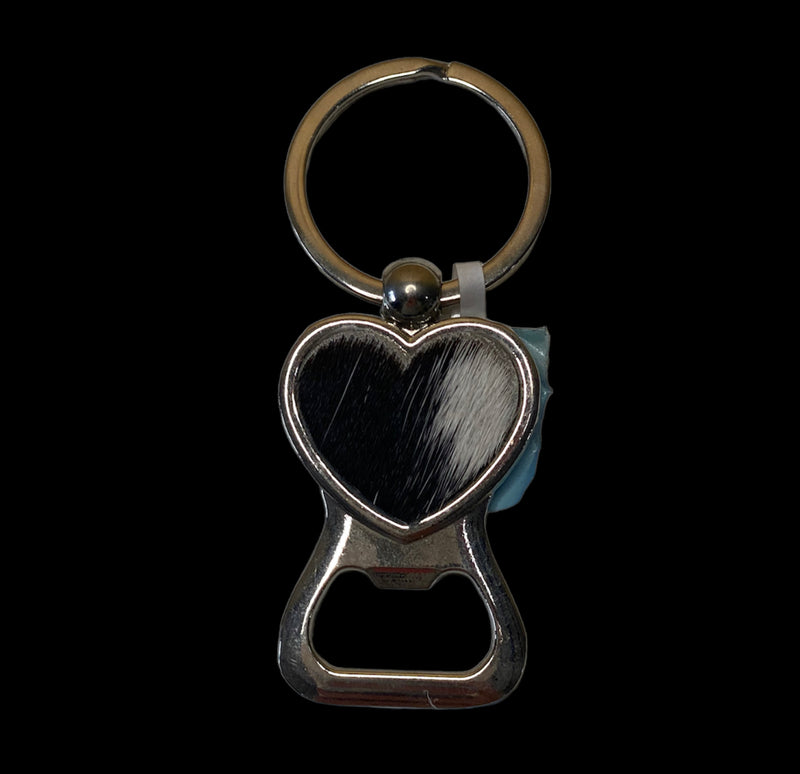 A8159 - Heart Shape Bottle Opener 100% Hair On Hide Leather Keychain