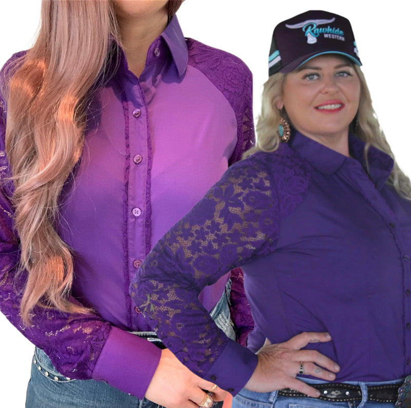 L1317 - Cleo Ladies 1/2 Lace Western Shirt - Rawhide Western Wear 