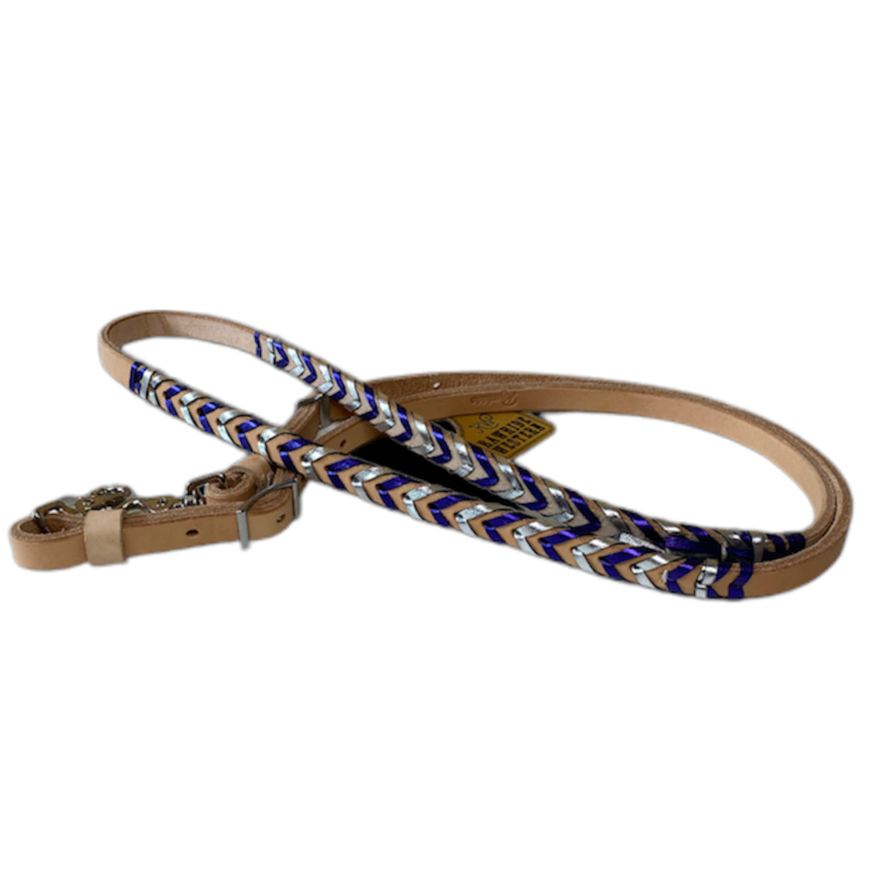 T5499 - Double Laced Metalic Purple & Silver Aust Made Laced Barrel Reins