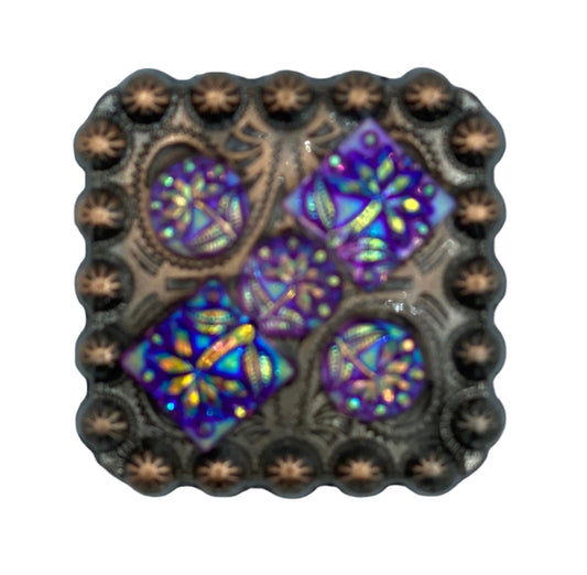 A7693 - Antique Copper Berry Concho Square With Blue flowers
