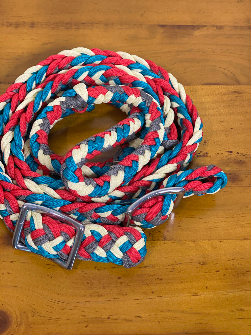 T5302  - Four Colour Braided Barrel Reins with Knots