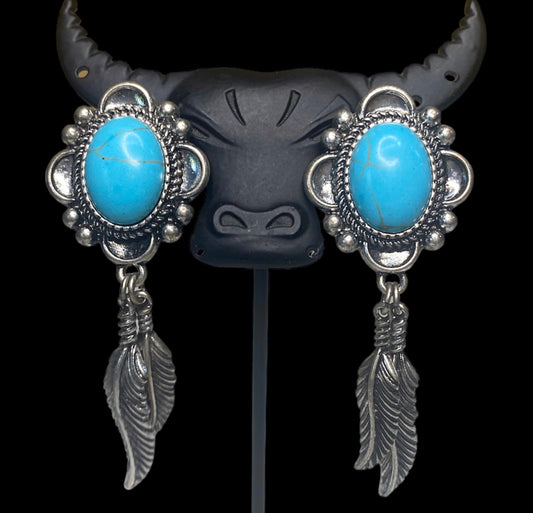 AE3679 - Western Style Turquoise Drop Earrings