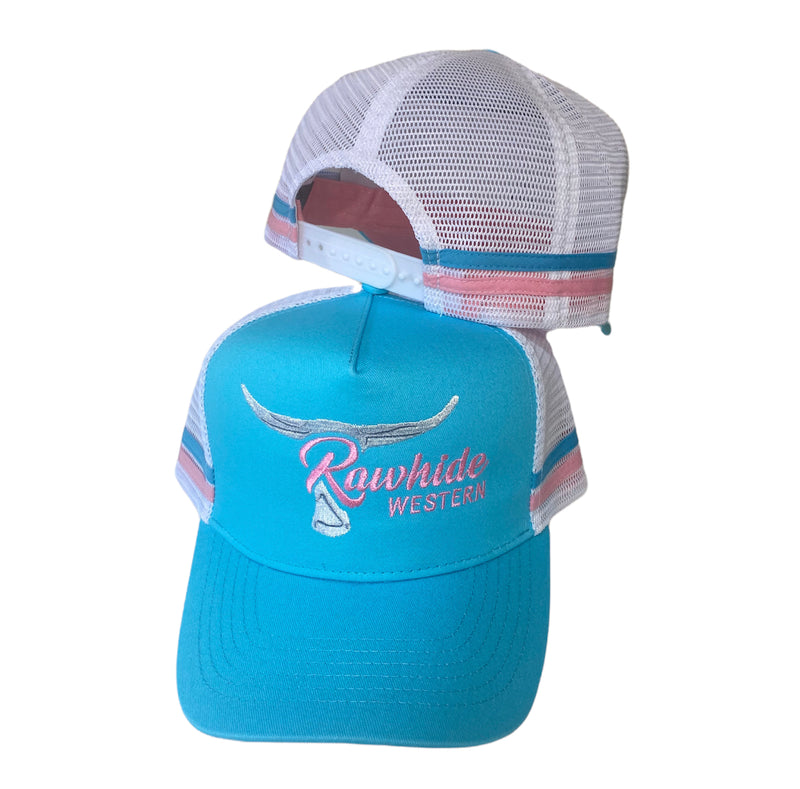 P4058 - Rawhide Aqua / Pink Country Trucker Cap