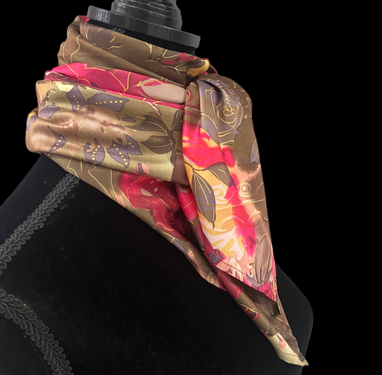 A8017 - SILK Pink Roses Rawhide Wild Rag Cowboy Scarf