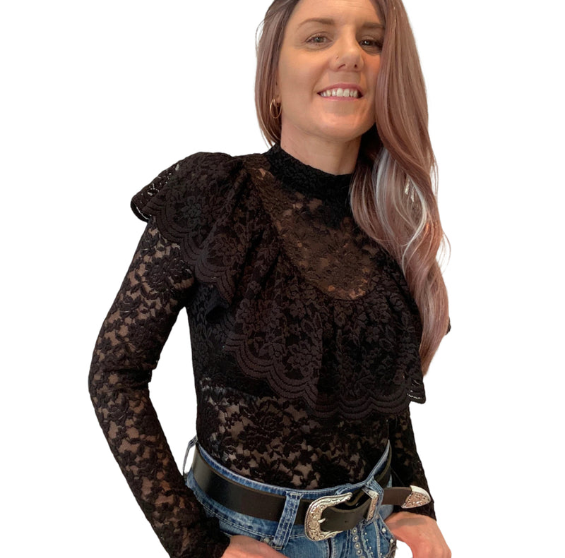 L1362 - Kayla Ladies Vintage Frill Lace Western Top