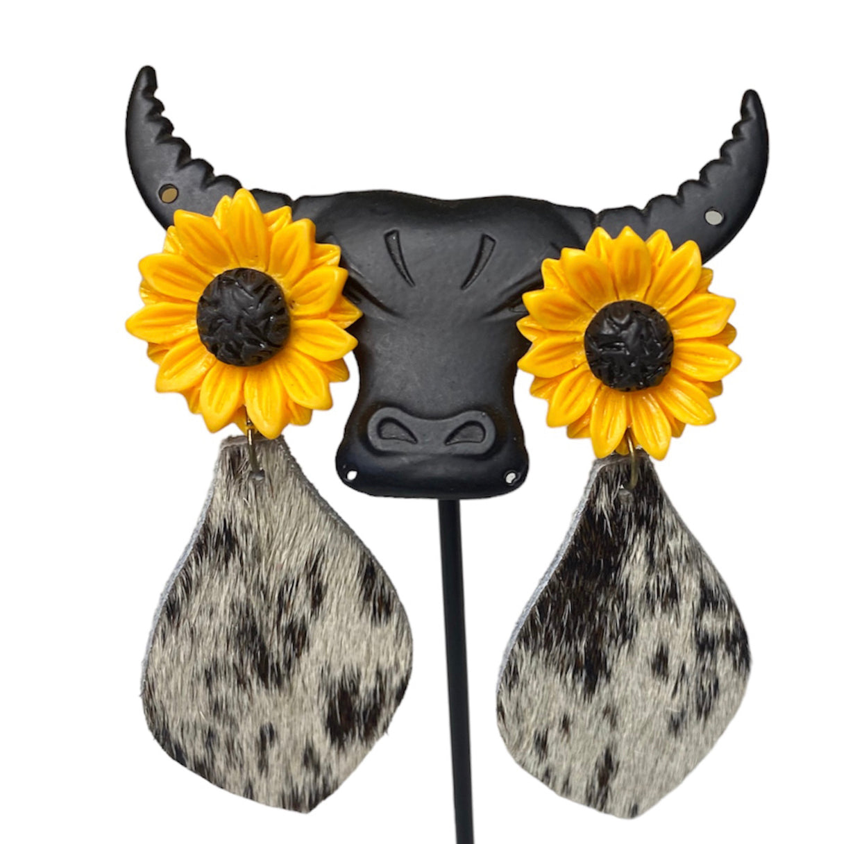 J6336 - Sunflower & Hide Teardrop Earrings