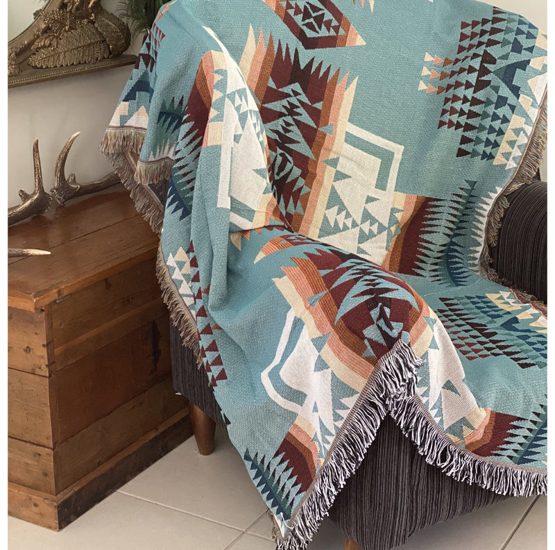 A7811 - Boho Western Teal Throw Rug