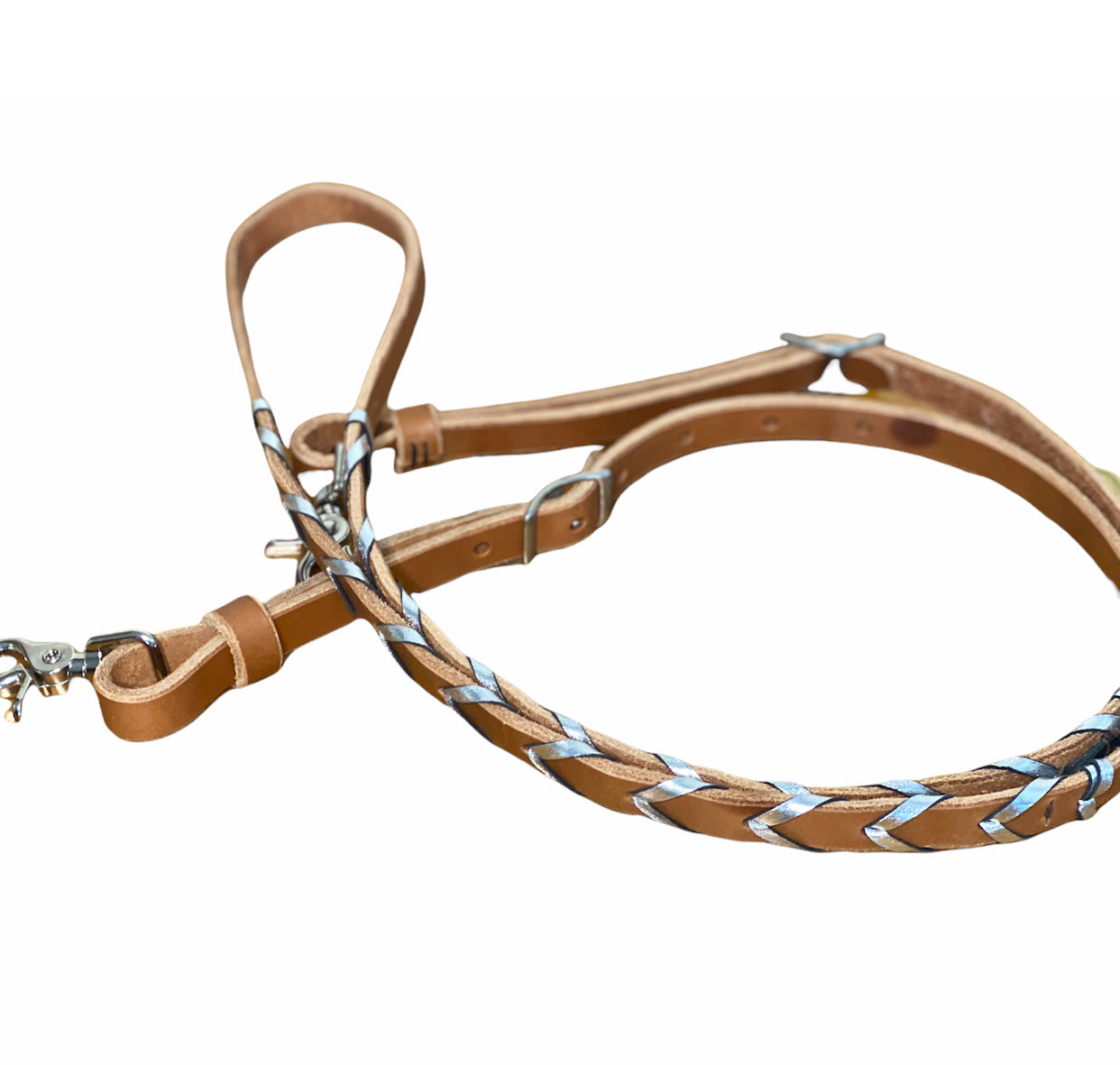 T5020  - Metalic Silver Aust Made Laced Barrel Reins - Rawhide Western Wear 