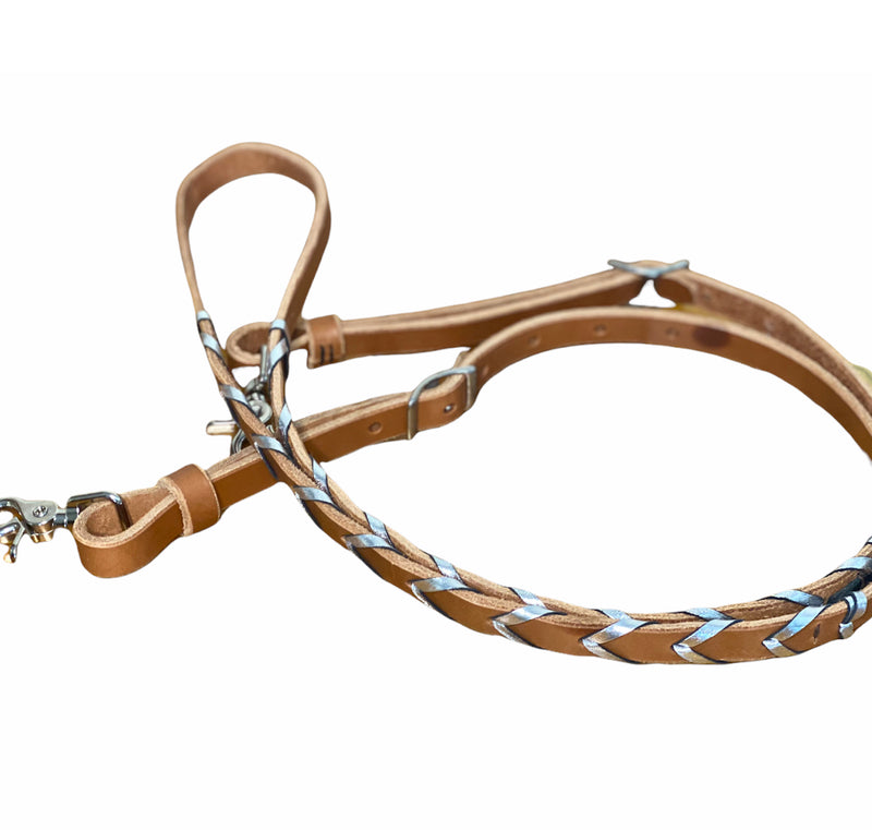 T5020  - Metalic Silver Aust Made Laced Barrel Reins - Rawhide Western Wear 
